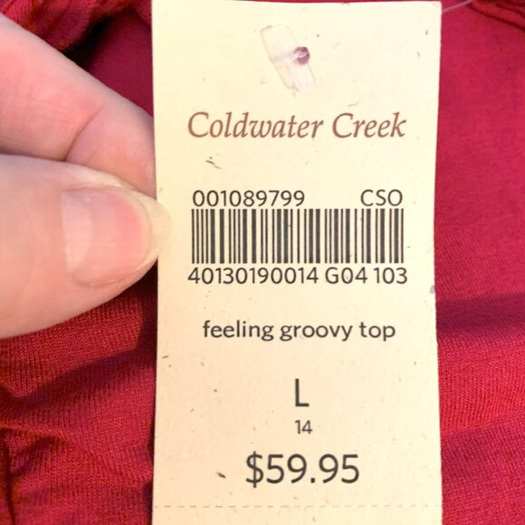 NWT Coldwater Creek Raspberry Top Asymmetrical Front Pintuck Accents size Large - Picture 7 of 8
